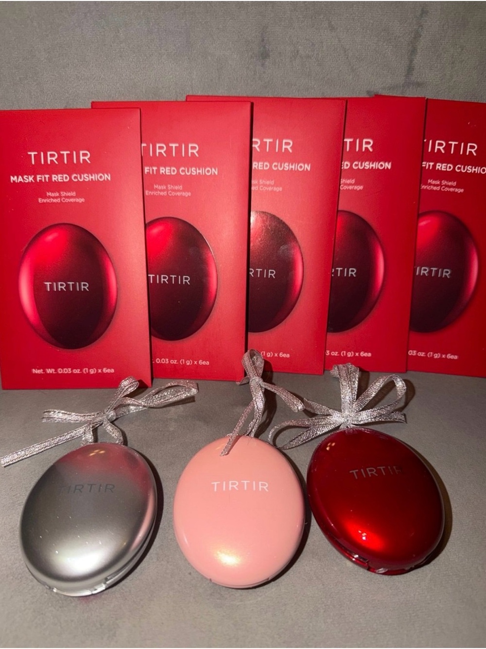 TIRTIR Mask Fit Red Cushion Foundation Samples and TirTir X-mass tree ornaments